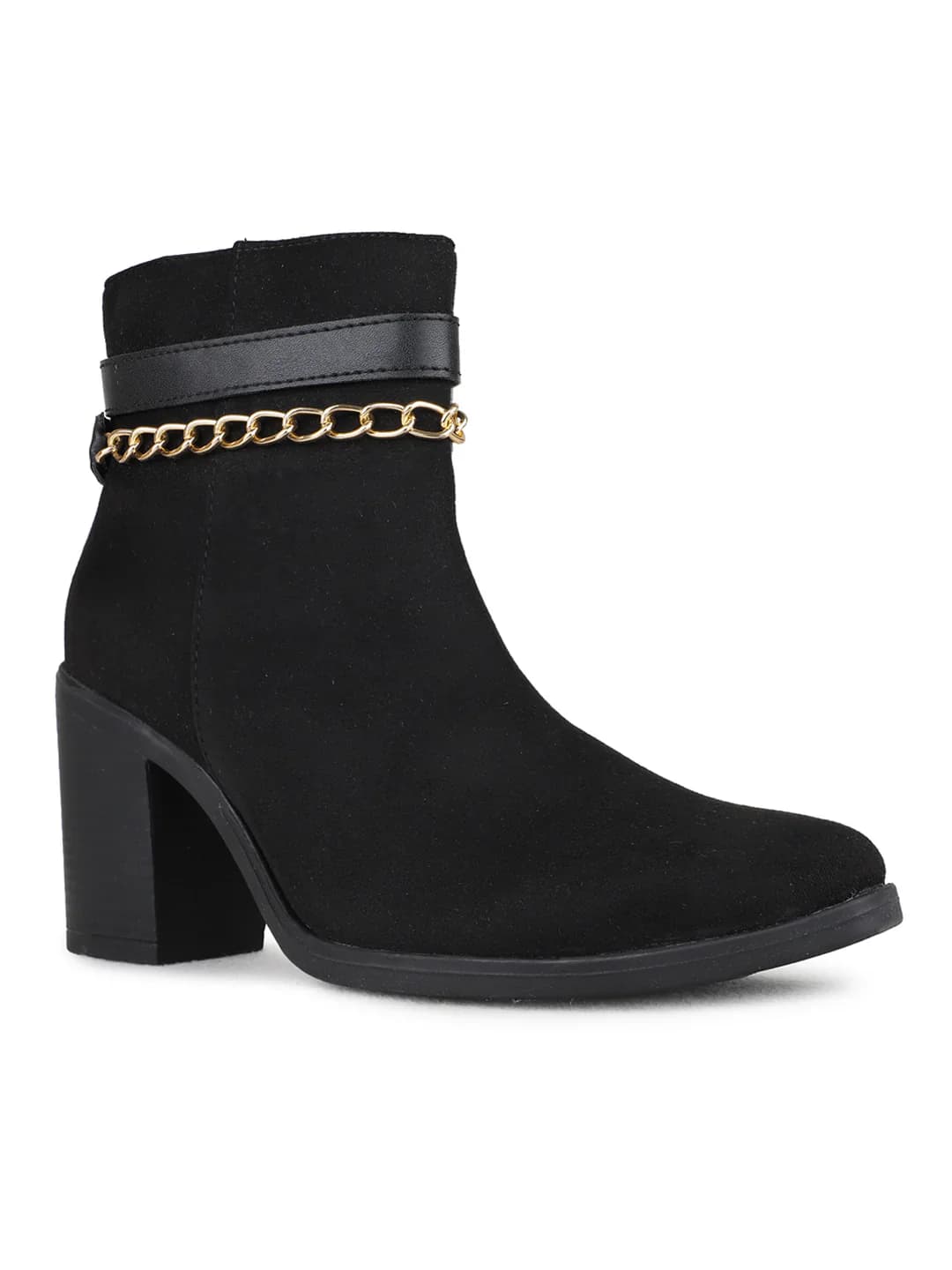 Women's Black Casual Round Toe Solid Ankle Boot