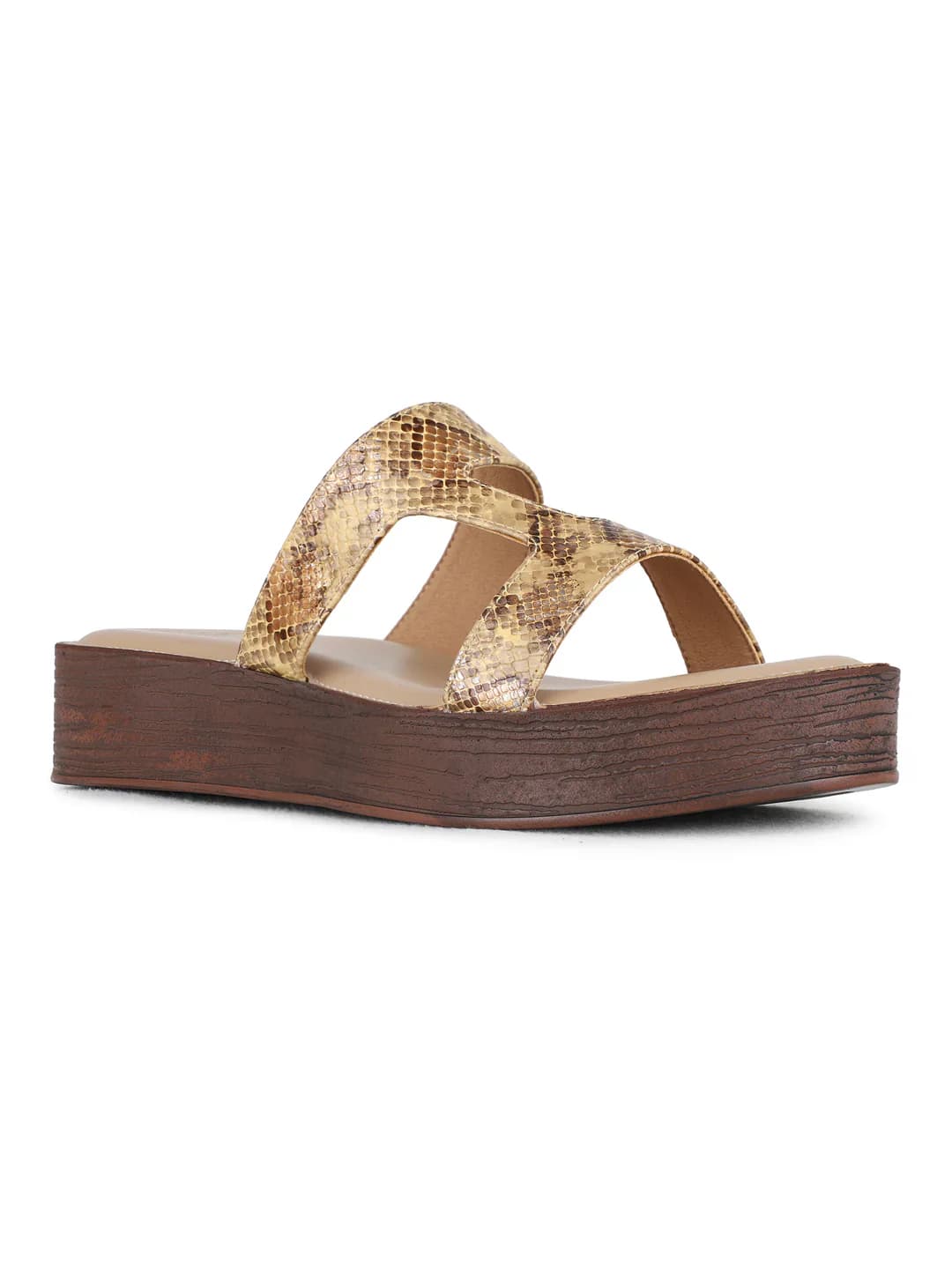 Women's Beige Casual Round Toe Printed Wedges Sandals