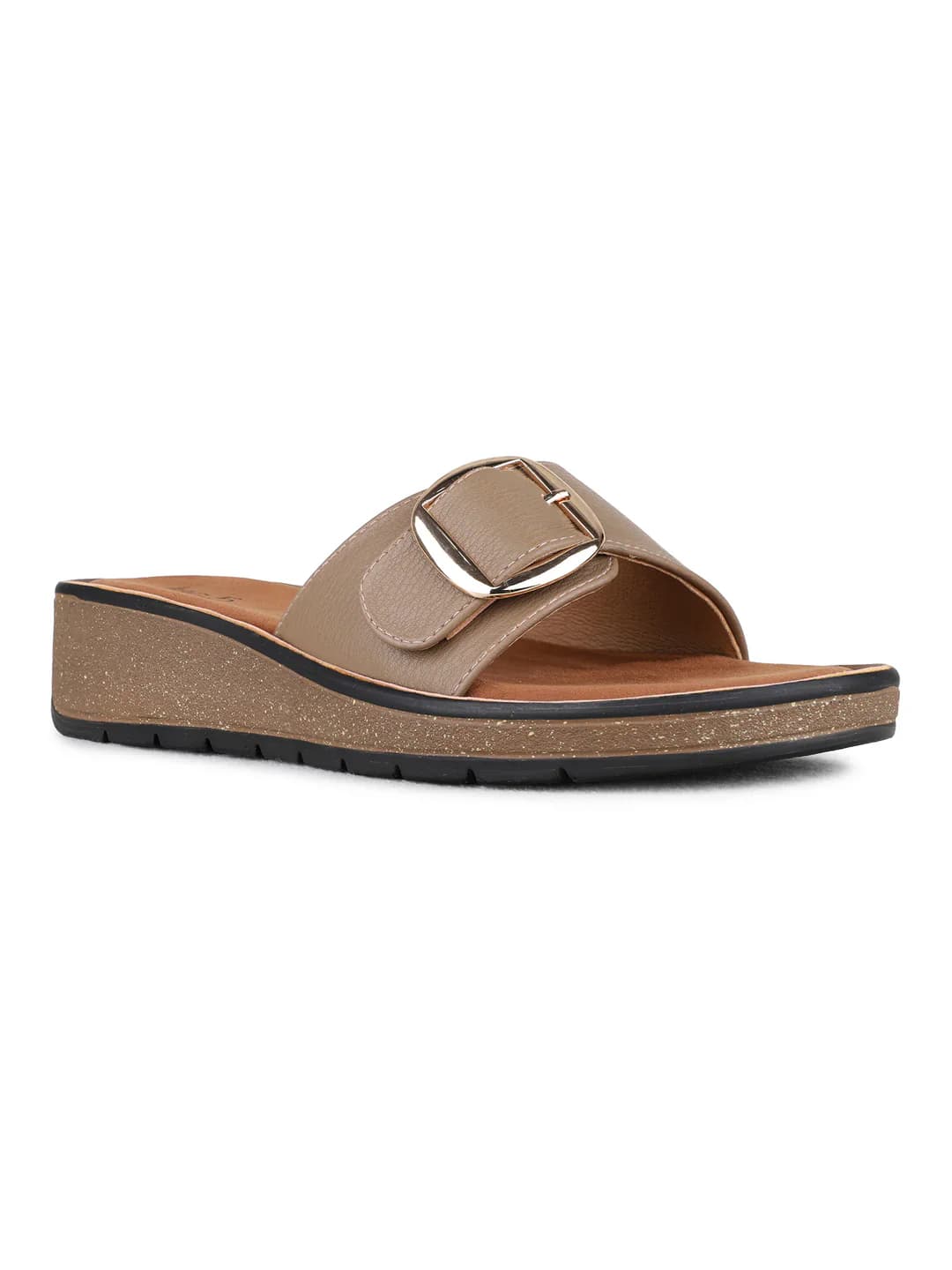 Women's Brown Traditional Round Toe Solid Slip-Ons Sandals