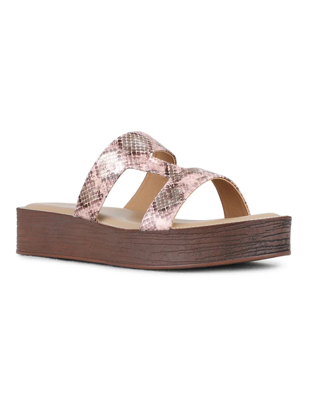 Women's Pink Casual Round Toe Printed Wedges Sandals