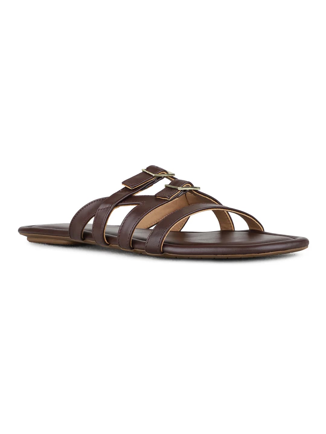 Women's Brown Traditional Round Toe Solid Slip-Ons Sandals