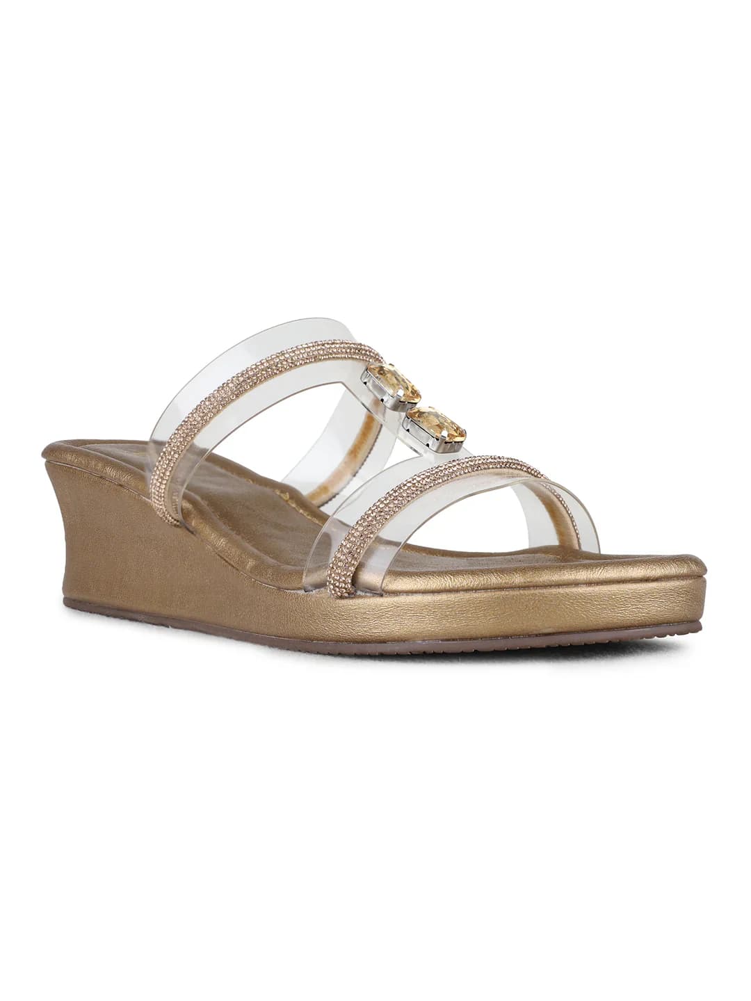Women's Gold Casual Round Toe Solid Wedges Sandals
