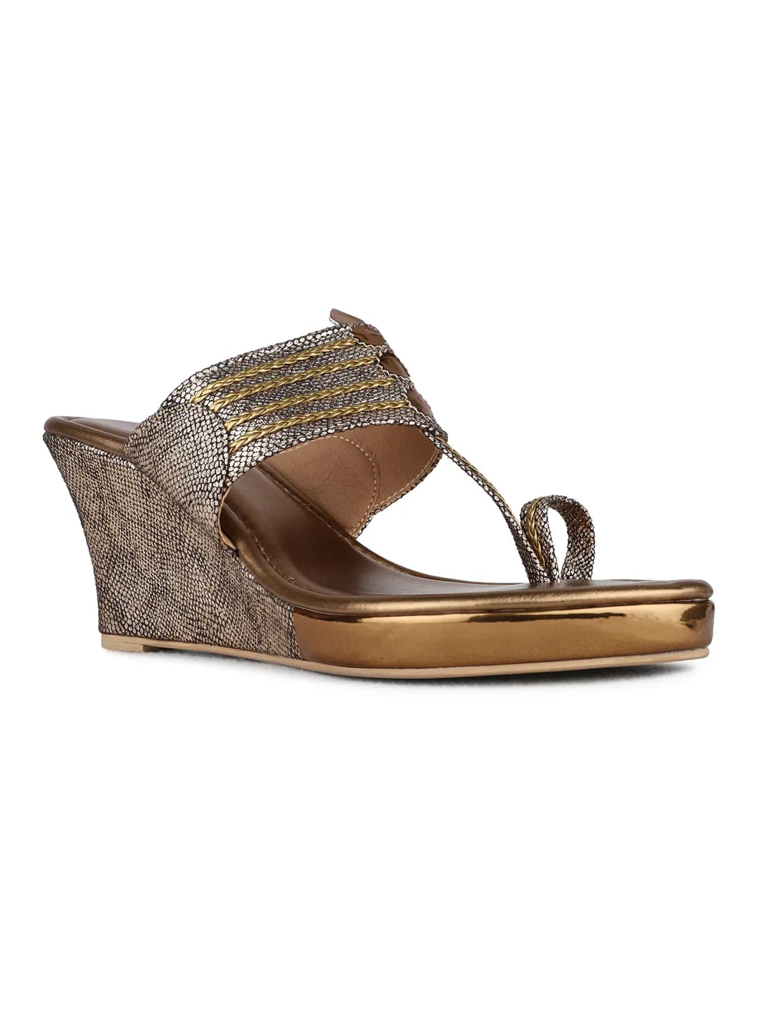 Women's Gold Casual Round Toe Printed Wedges Sandals