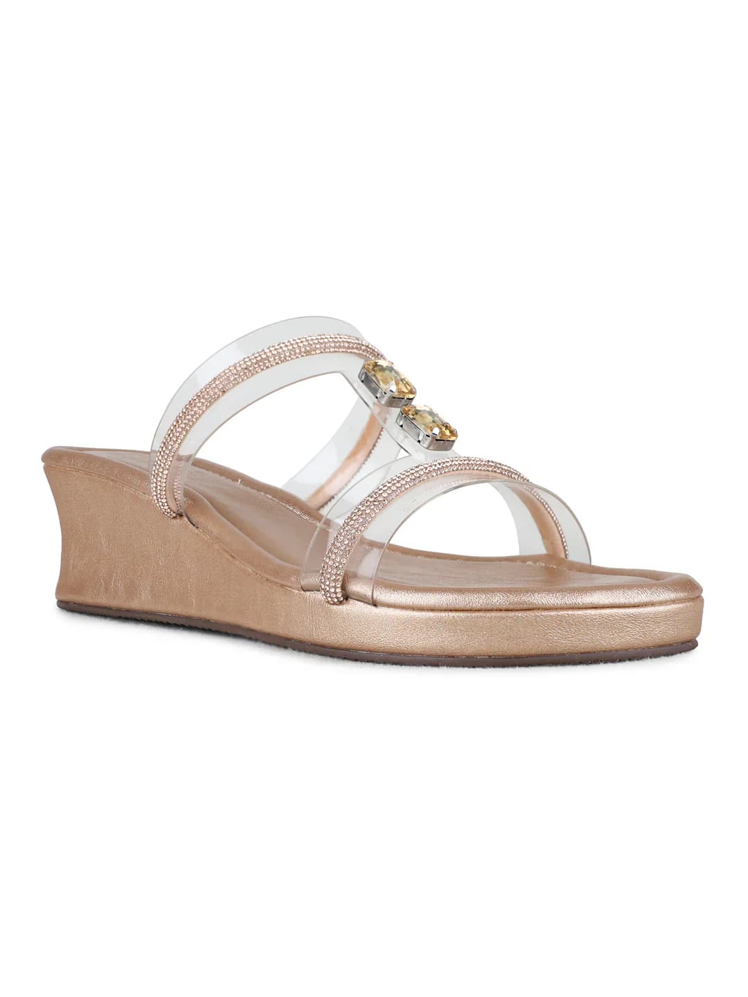 Women's Rose Gold Casual Round Toe Solid Wedges Sandals