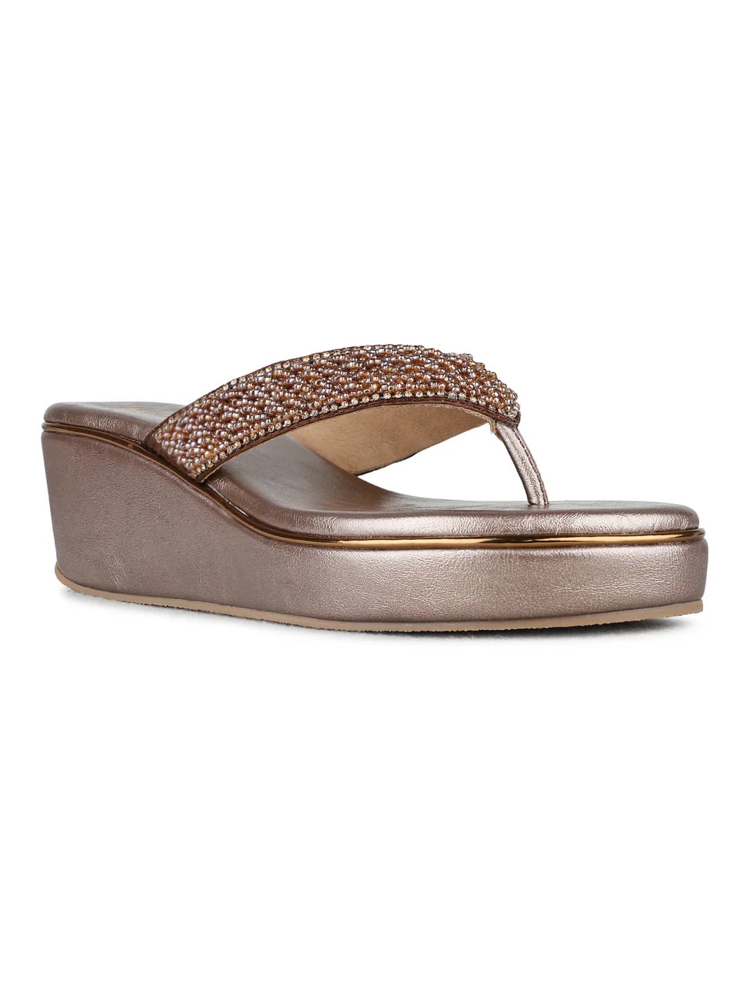 Women's Gold Casual Round Toe Printed Wedges Sandals