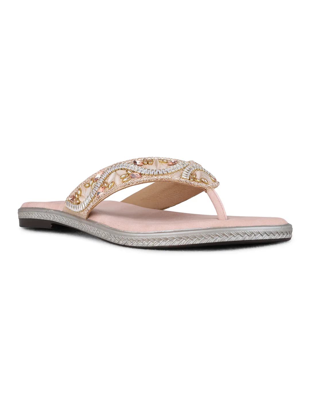 Women's Pink Casual Round Toe Printed T-Strap Sandals