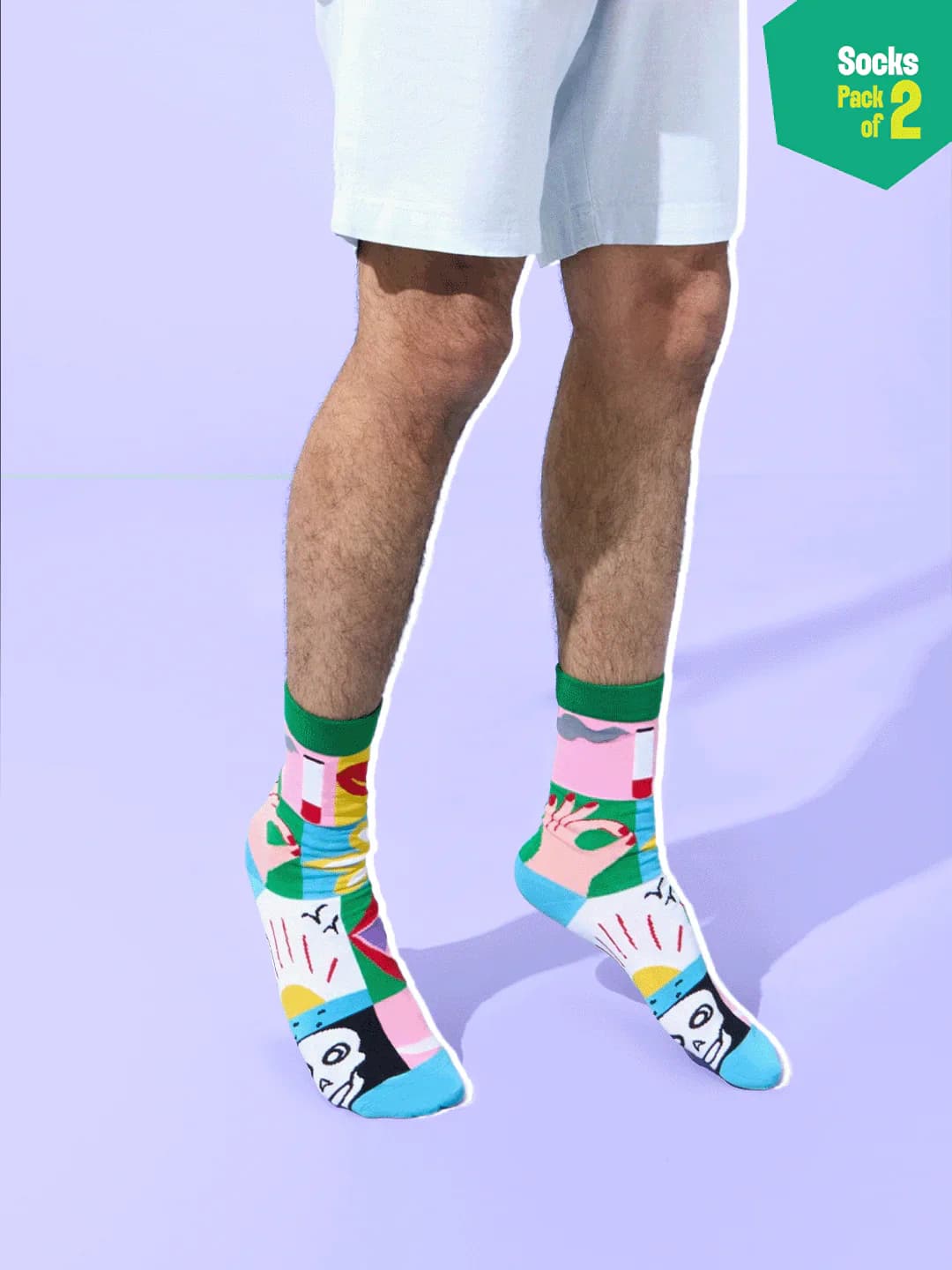Unisex Multicolor Printed Pop Culture Crew Length Socks - 100% Bamboo - Pack of 2