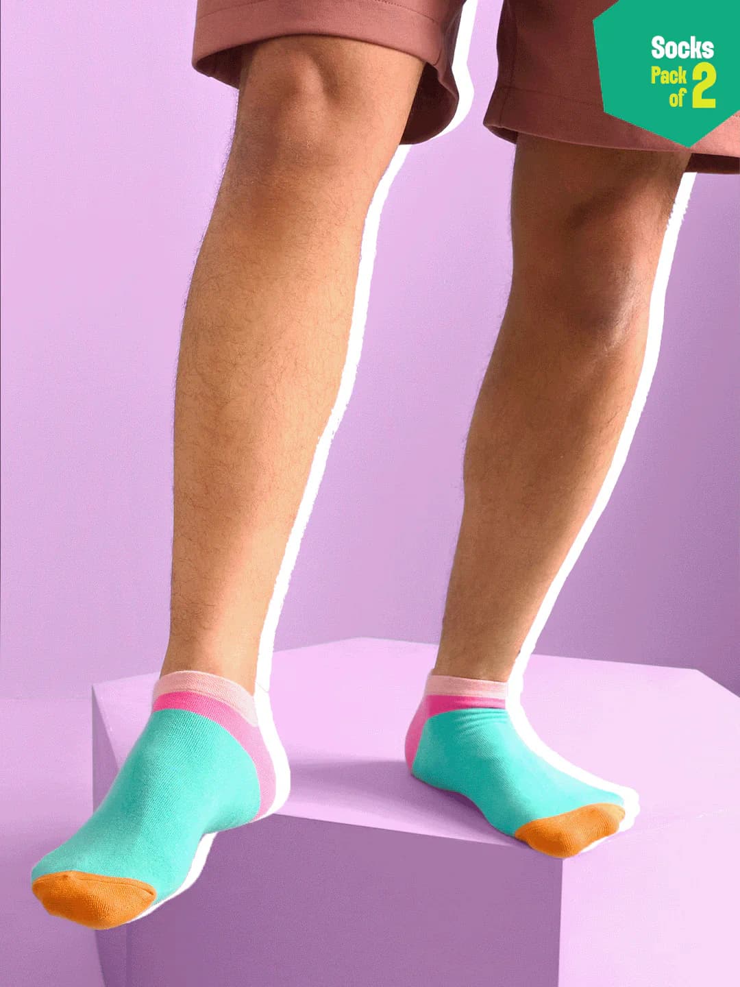 Unisex Orange-Pink Ankle Length Socks - 100% Organic Cotton - Pack of 2