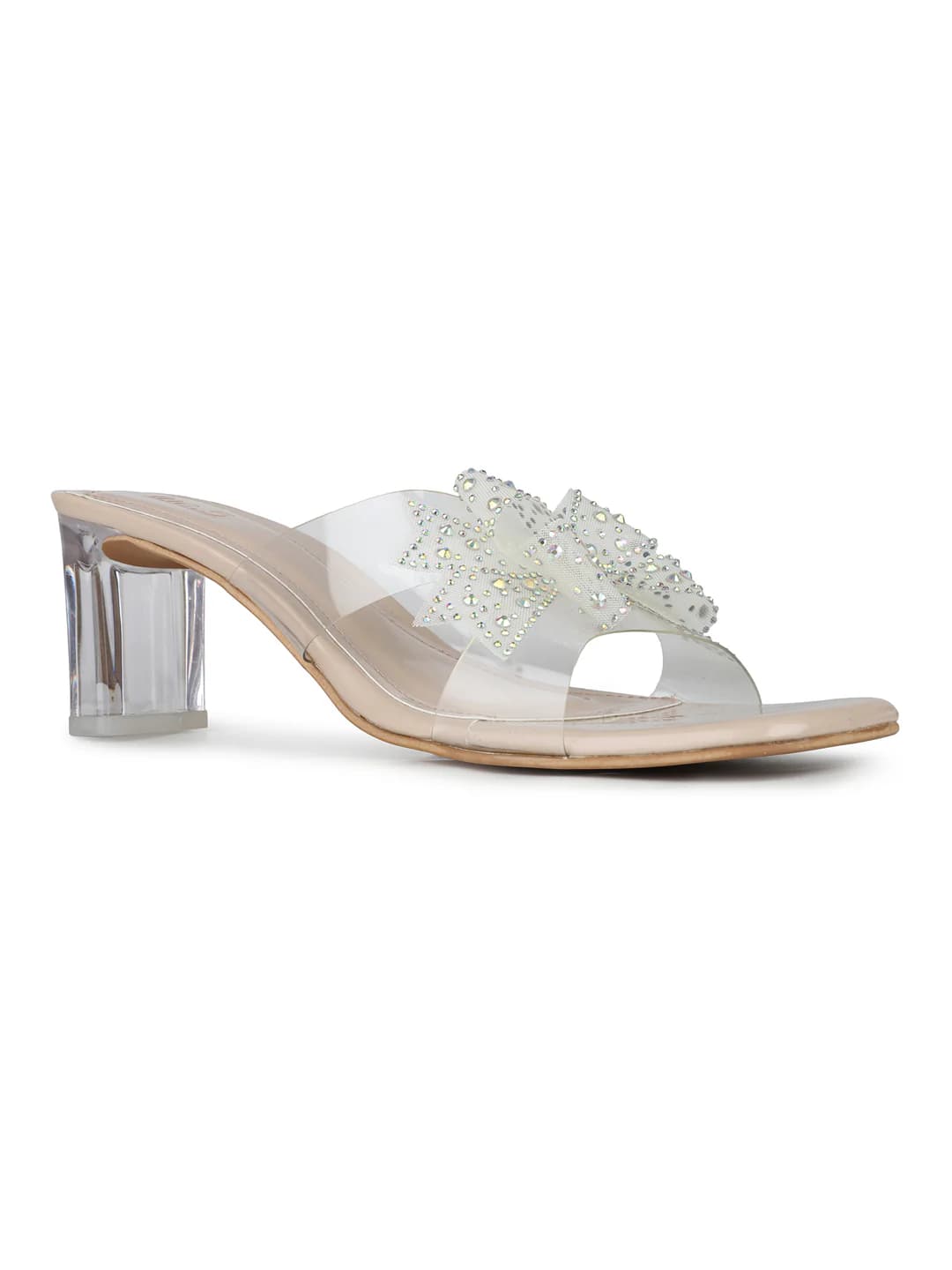 Women Beige Casual Square Toe Solid Slip-Ons Sandals