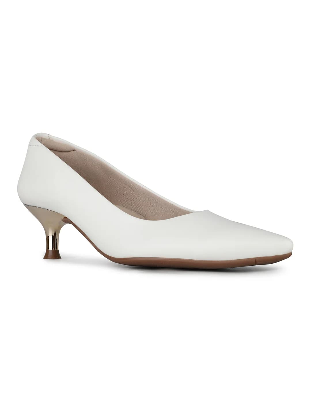 Women White Casual Pointy Toe Solid Pump Heels