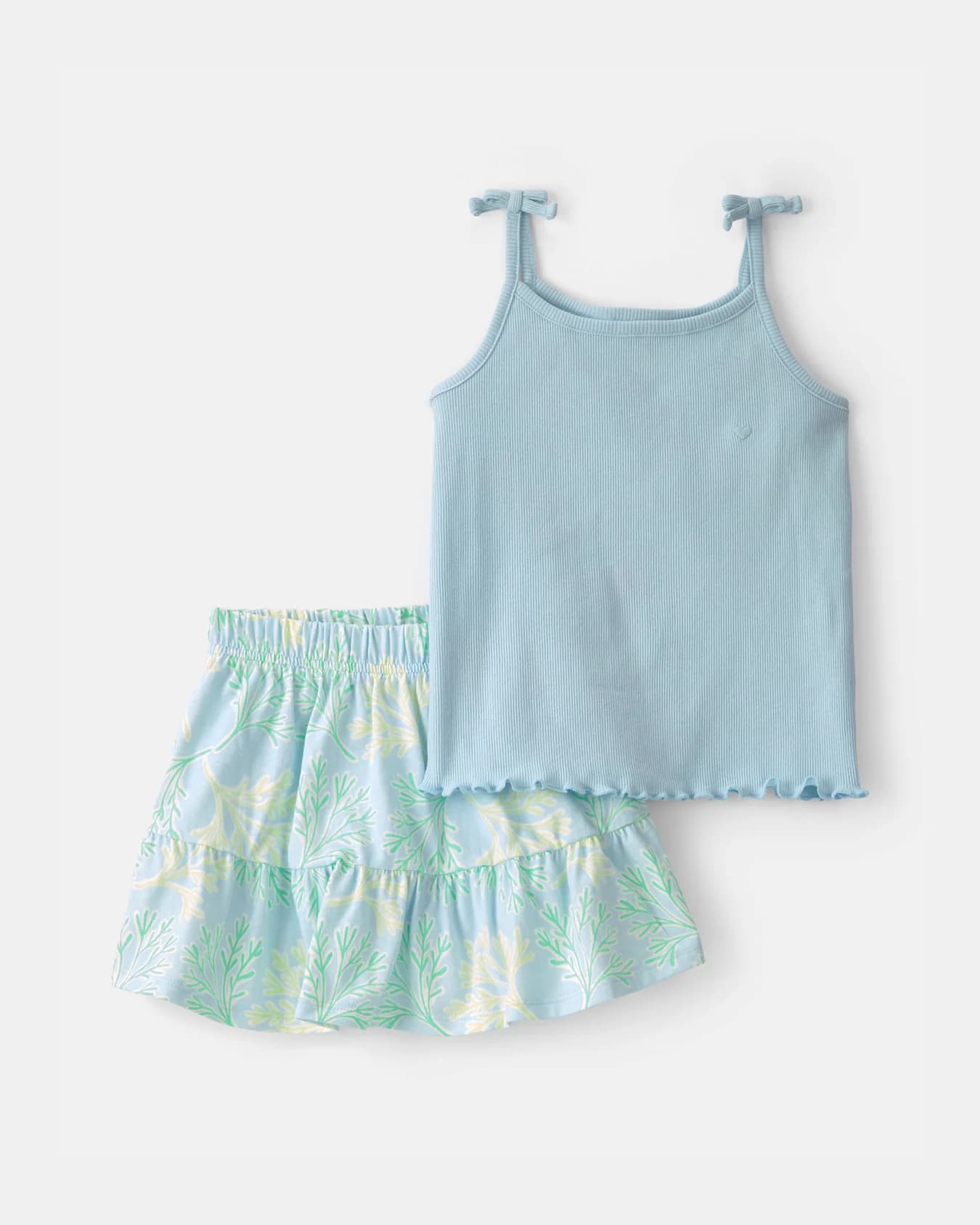 Toddler Girl Blue Tropical Floral Tank Top and Skirt 2-Piece Set