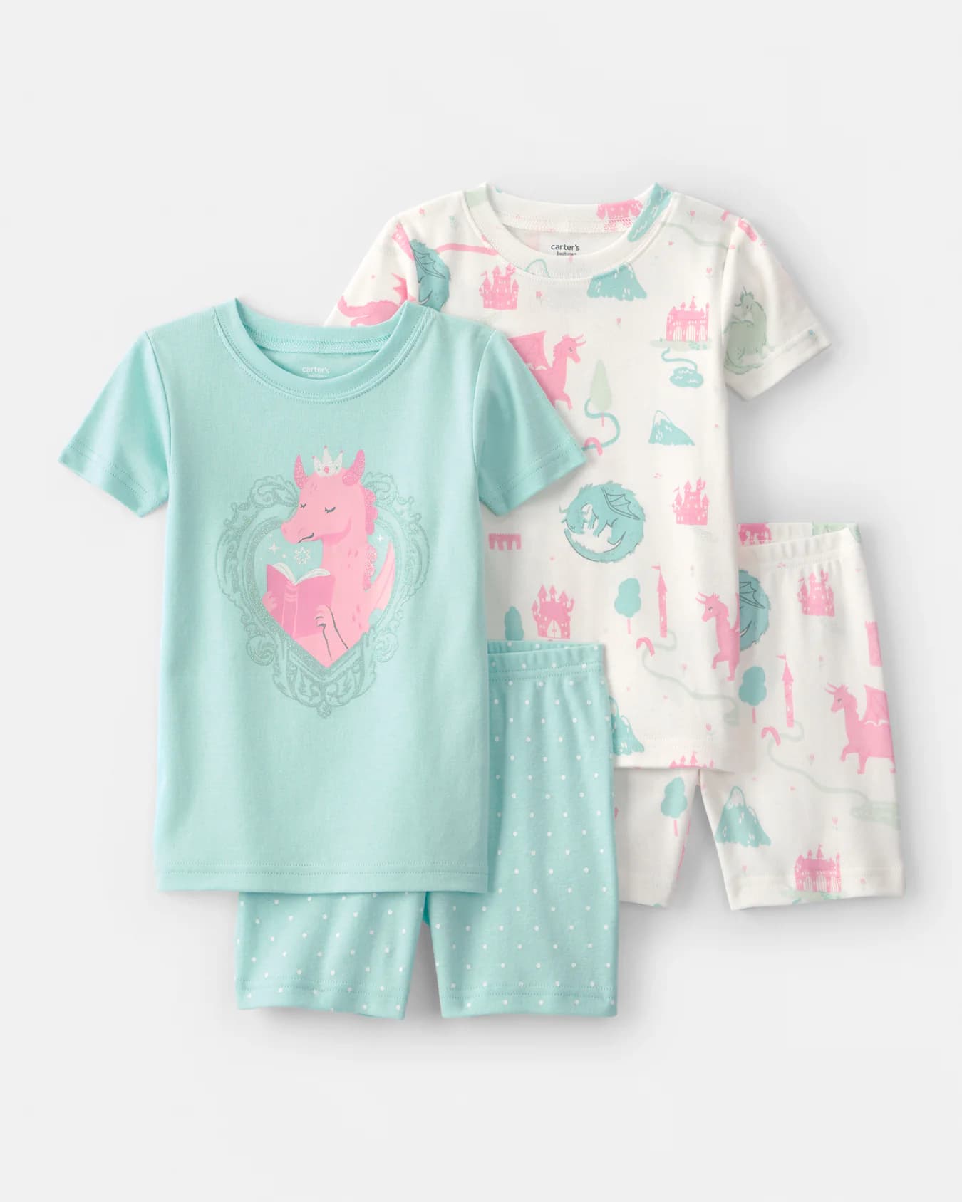 Toddler Girl Multicolor Fairytale Unicorn 100% Cotton Half-Sleeve Snug Fit 4-Piece Pajama Set
