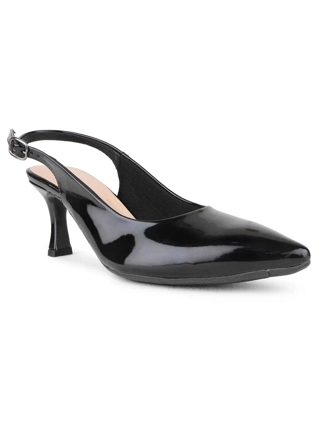 Women Black Casual Pointy Toe Solid Kitten Heels
