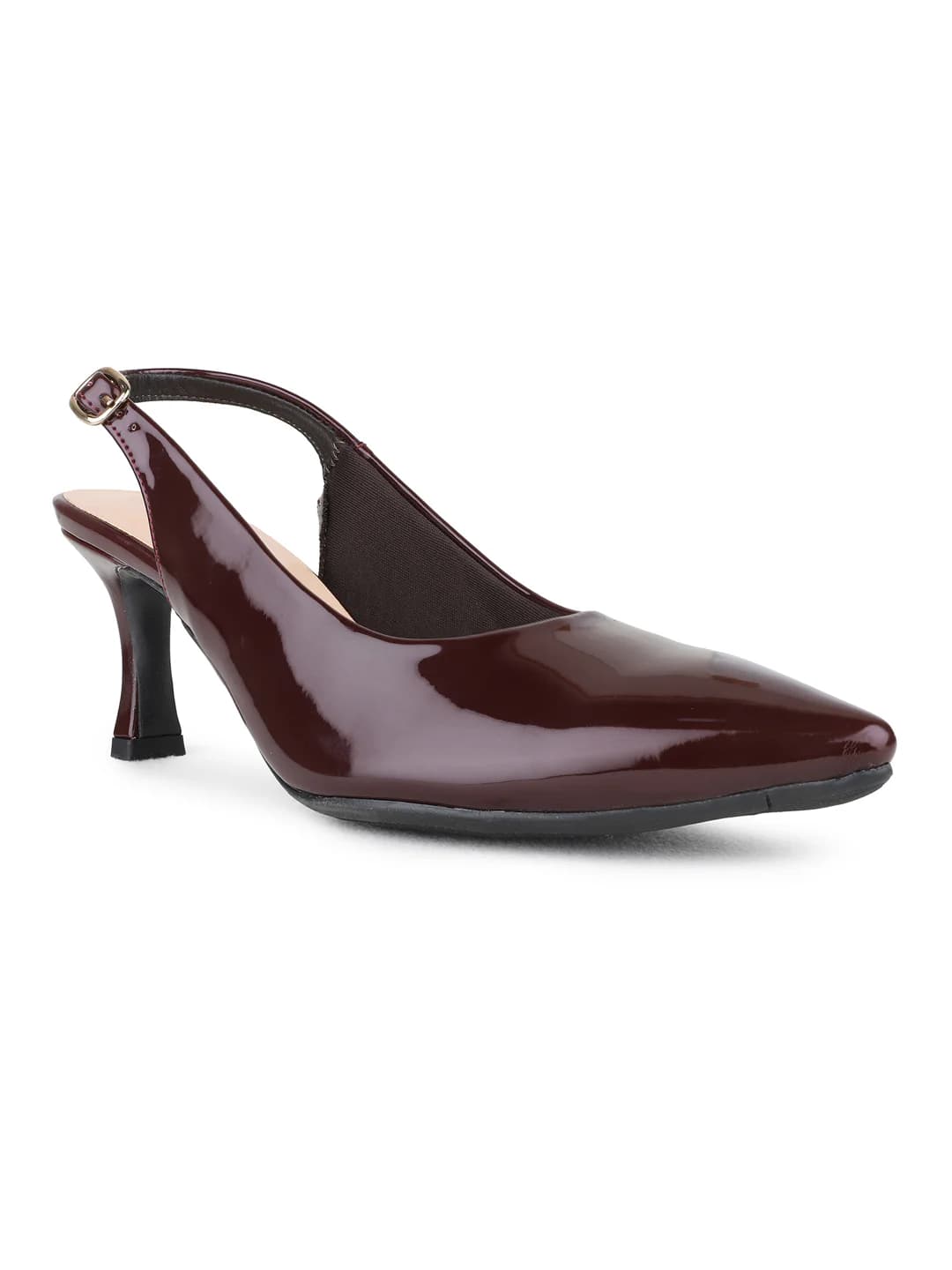 Women Red Casual Pointy Toe Solid Kitten Heels