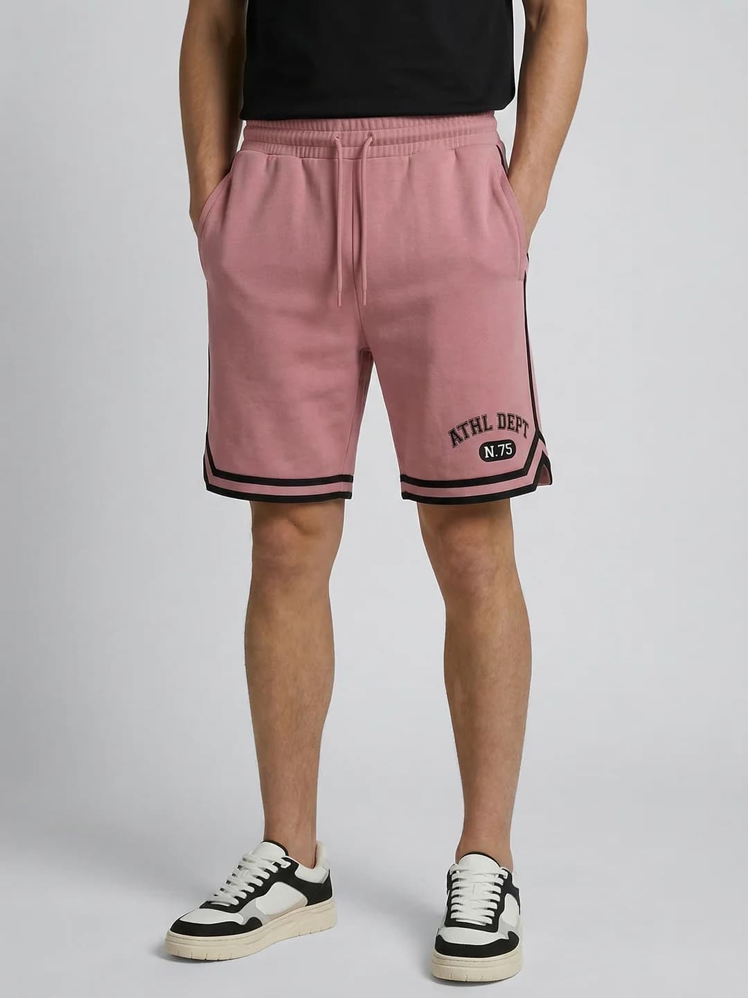Men's Pink Casual Baggy Fit Mid Rise Shorts