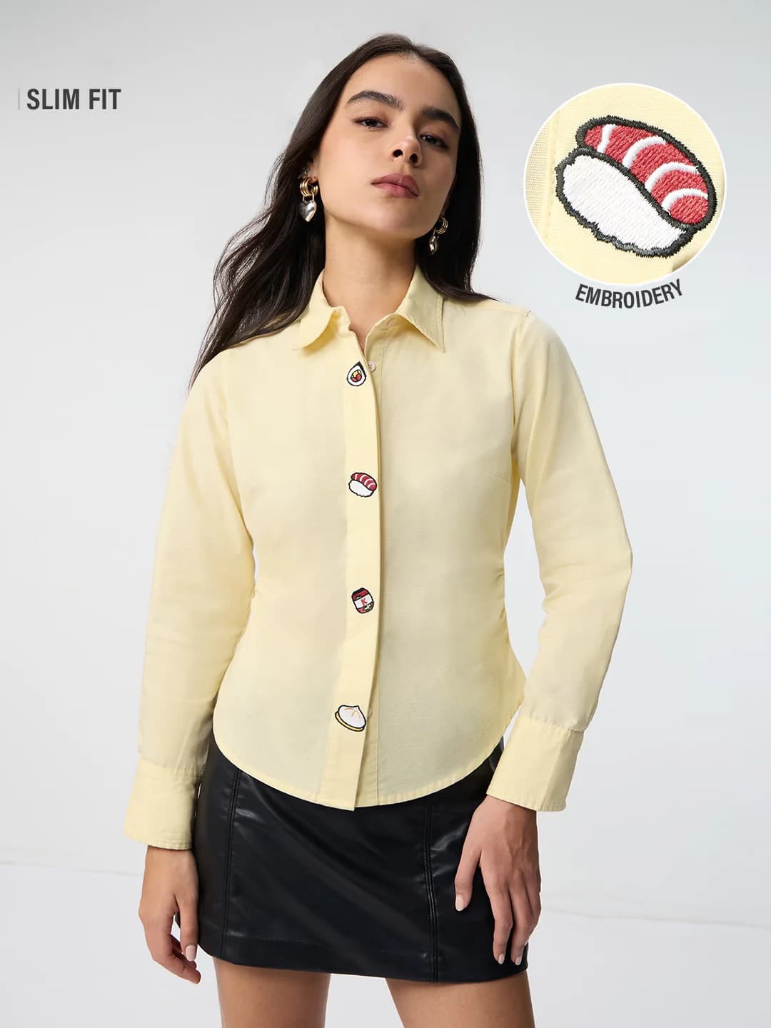 Women's Yellow Casual Slim Fit Solid Full Sleeves Shirt