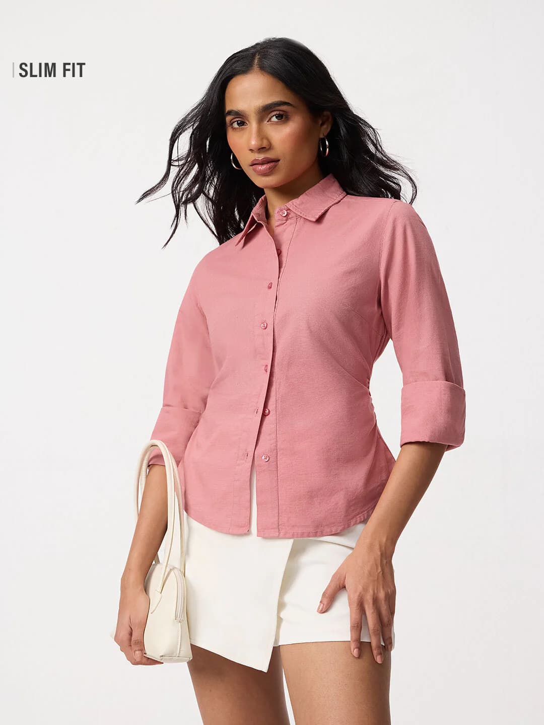 Women's Pink Casual Slim Fit Solid Full Sleeves Shirt