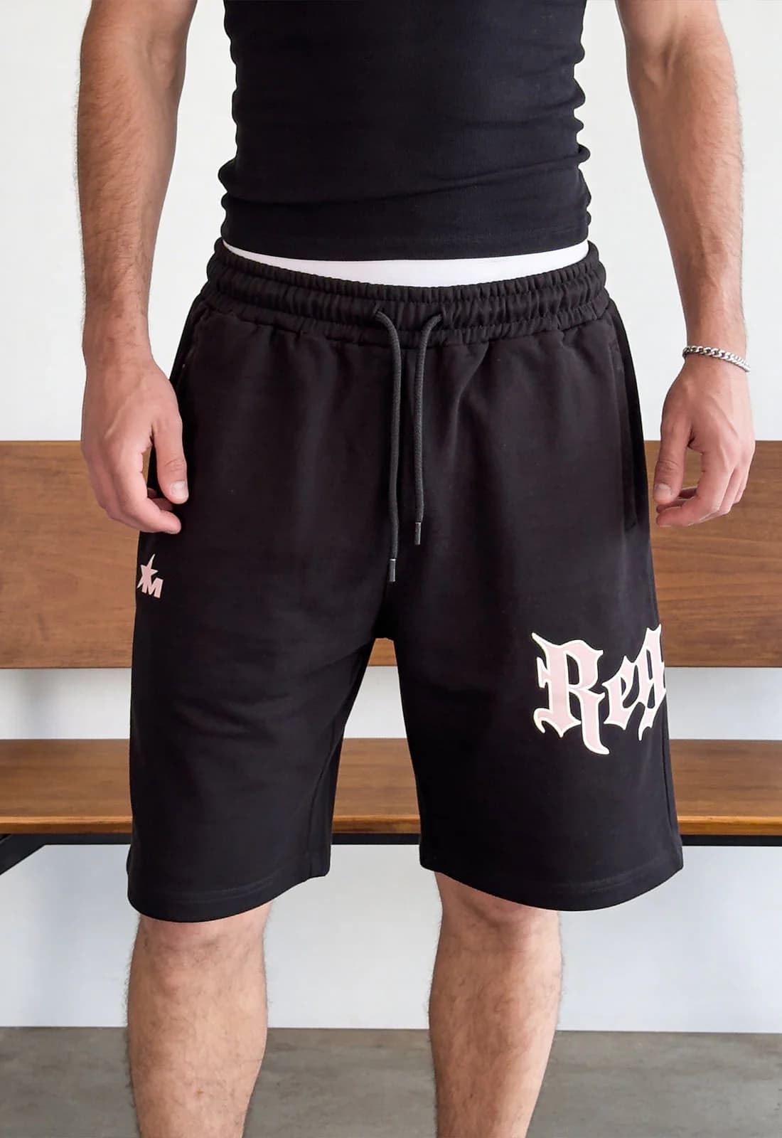 Unisex Black Casual Printed Mid Rise Elasticated Shorts