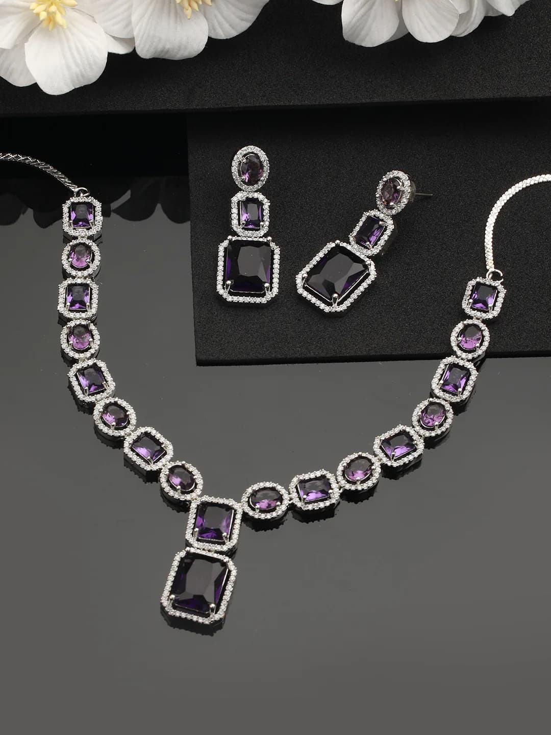 Women's Silver-Plated Ad Stone-Studded Jewellery Set