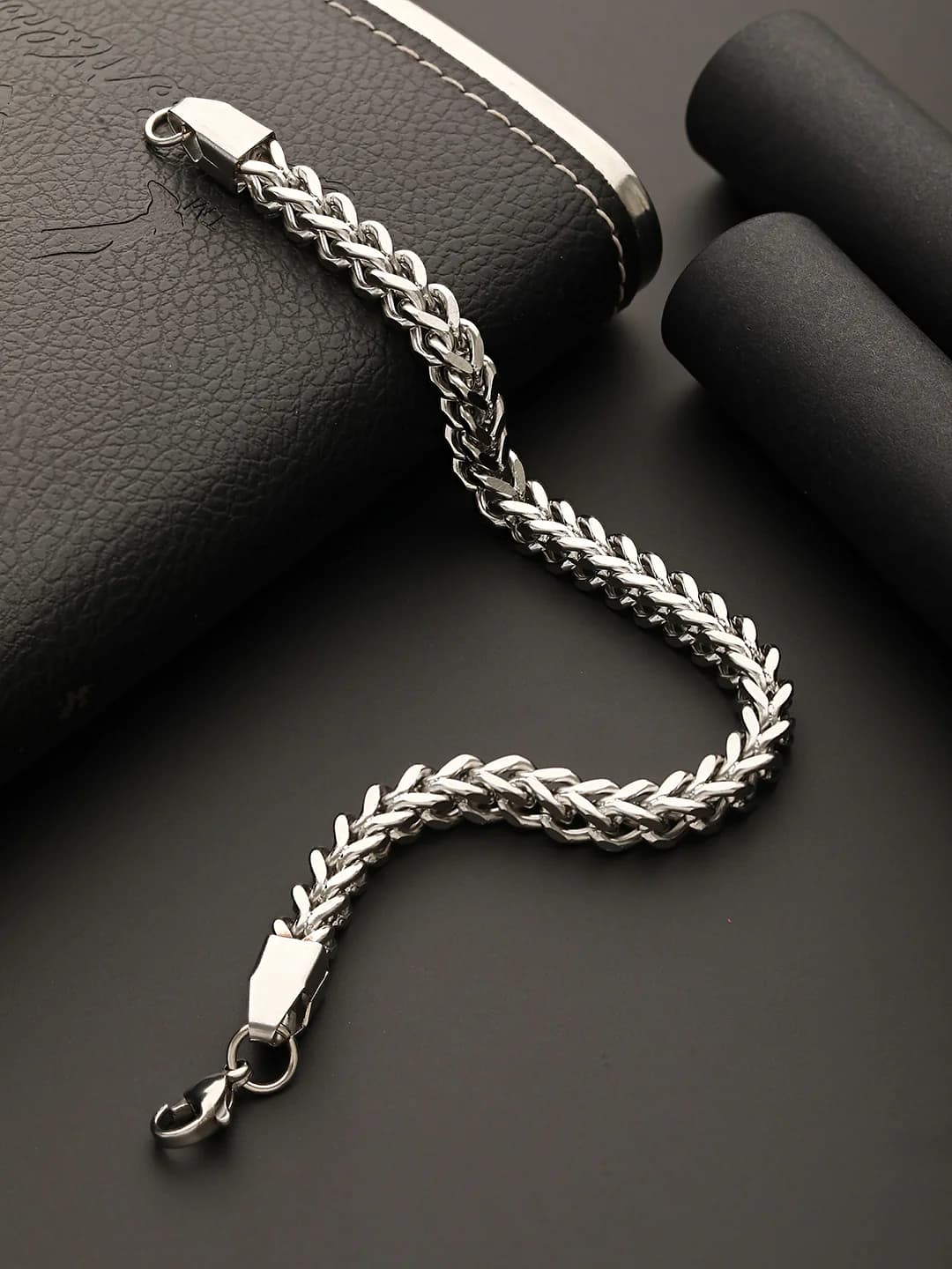 Men's Silver Plated Curb Chain Stainless Steel Bracelet