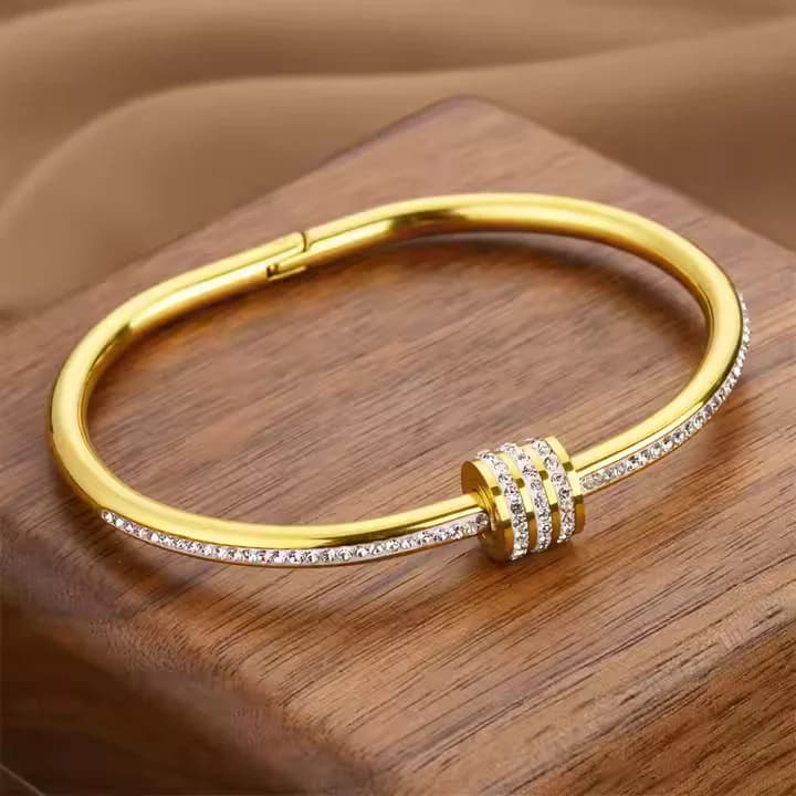 Women's Gold Plated AD Studded Stainless Bangle Style Bracelet