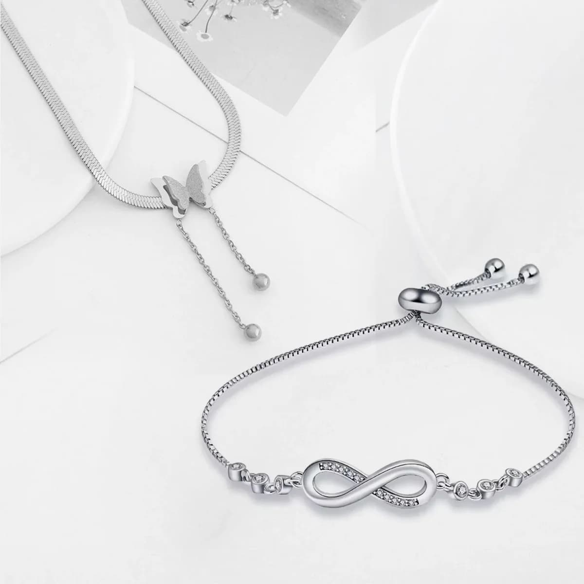 Women's Sterling Silver Butterfly Pendant and Infinity Bracelet