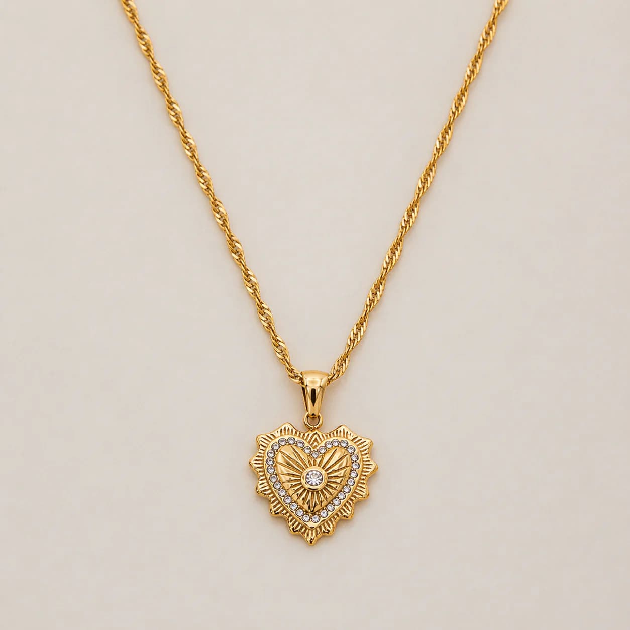 Women's Cher Vintage Heart Pendant Necklace in Gold Tone with Zircon Detail