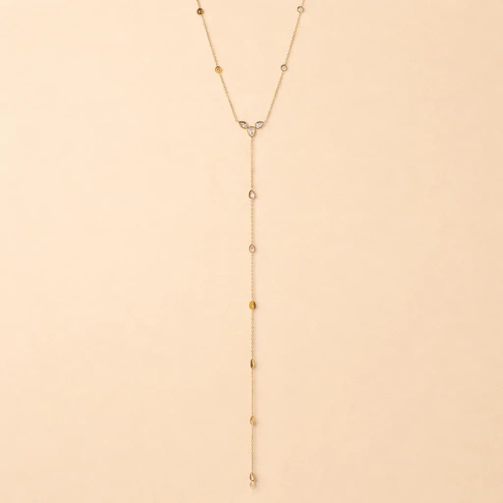 Women's Nori Delicate Gold Drop Y Necklace with Crystal Details