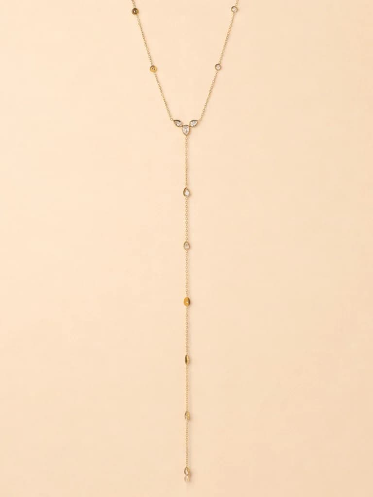 Women's Nori Delicate Gold Drop Y Necklace with Crystal Details