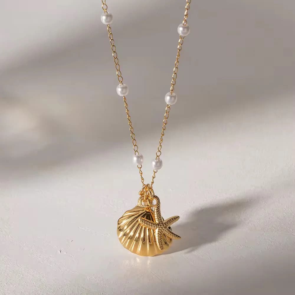 Women's Pearla Gold Beaded Necklace with Delicate Crystal Charms