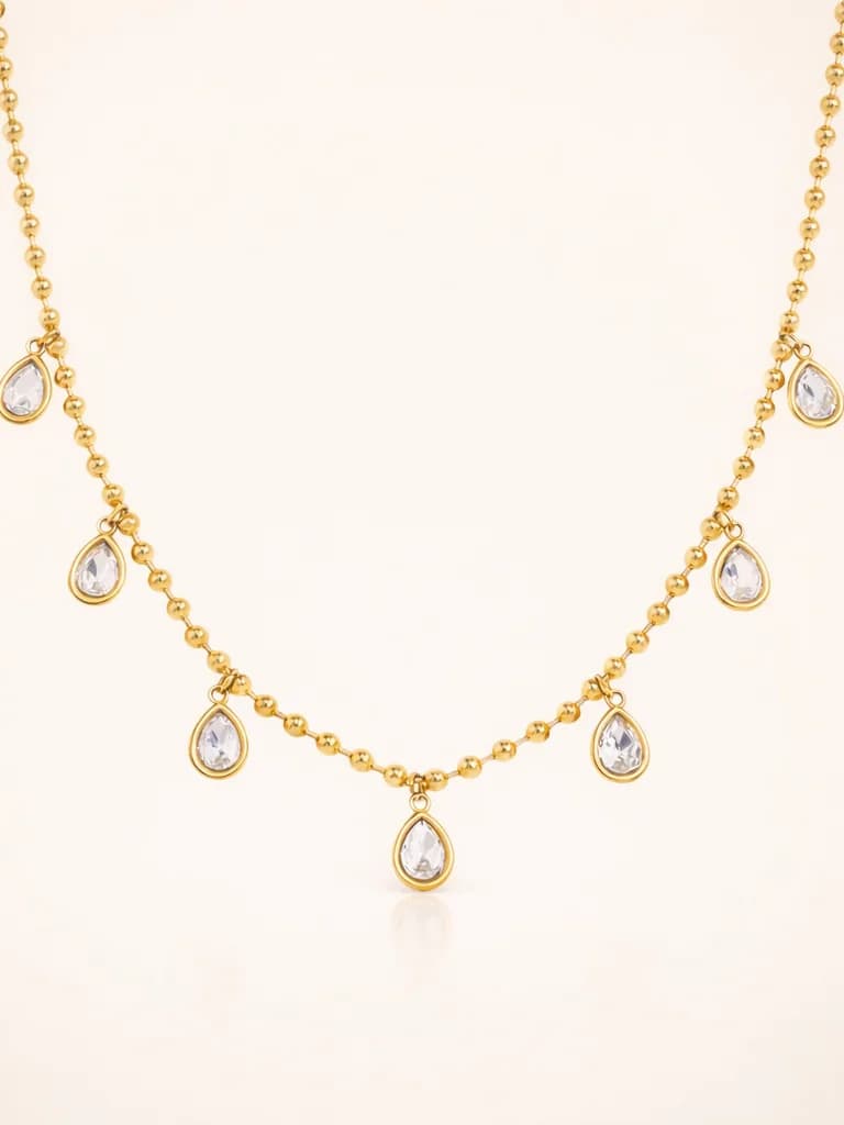 Women's Mia Gold Beaded Necklace with Dangling Teardrop Crystals