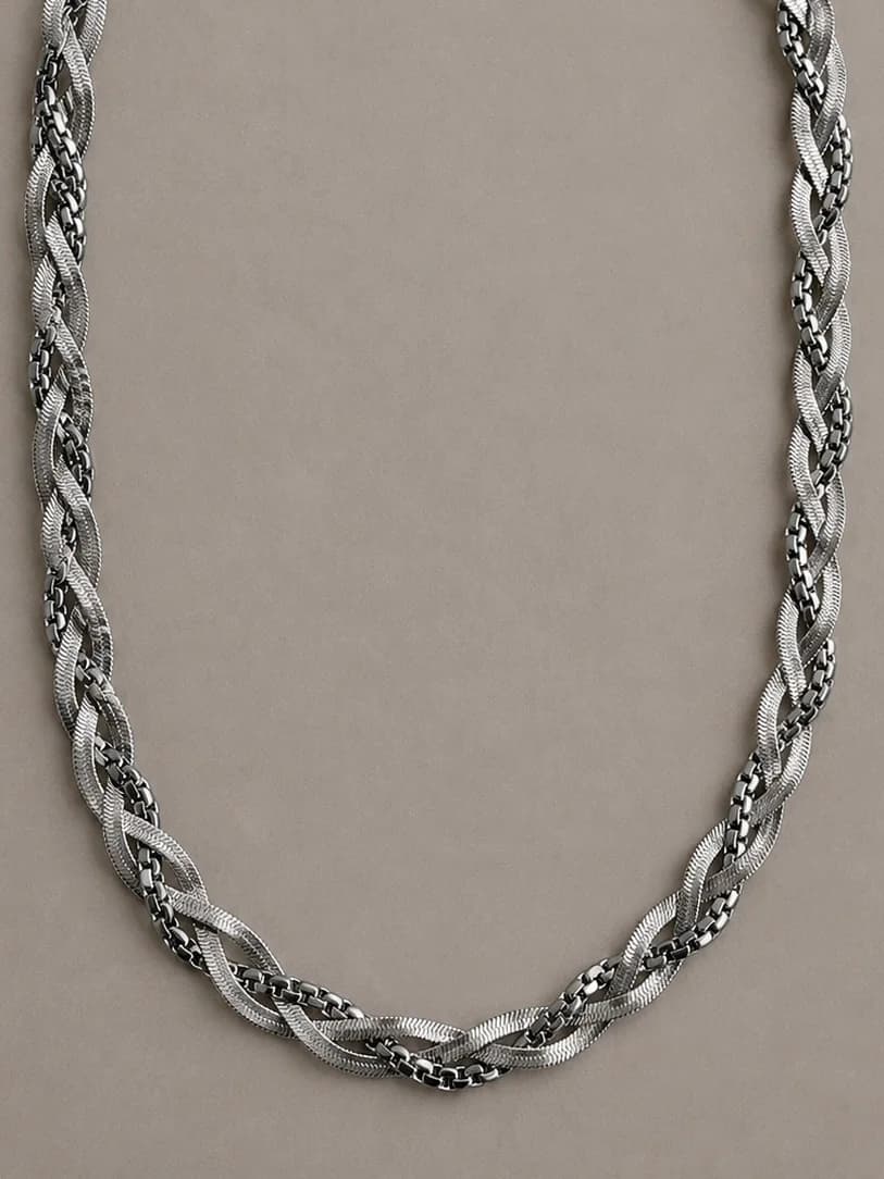 Women's Synergy Bold Silver Chain Necklace with Intertwined Textured Links