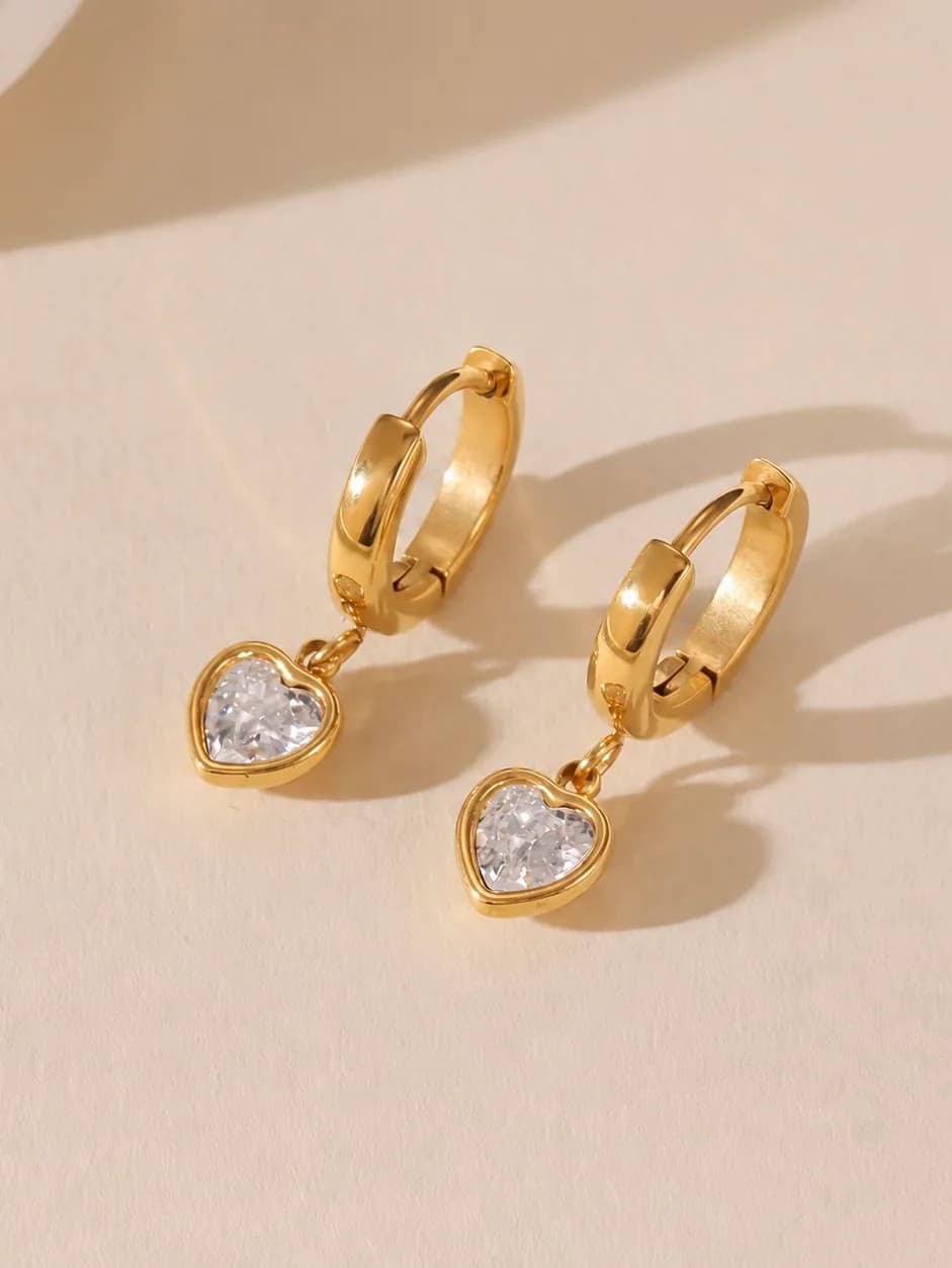 Women's Eros Heart Charm Huggie Hoops In Gold Tone