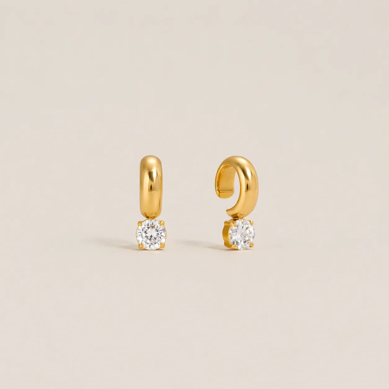 Women's Lune Zircon Drop Hoop Earrings in Gold Tone