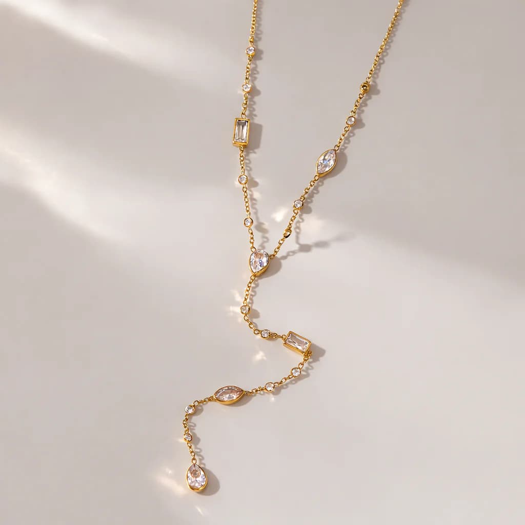Women's Xara Gold Y Necklace with Delicate Crystal Drops
