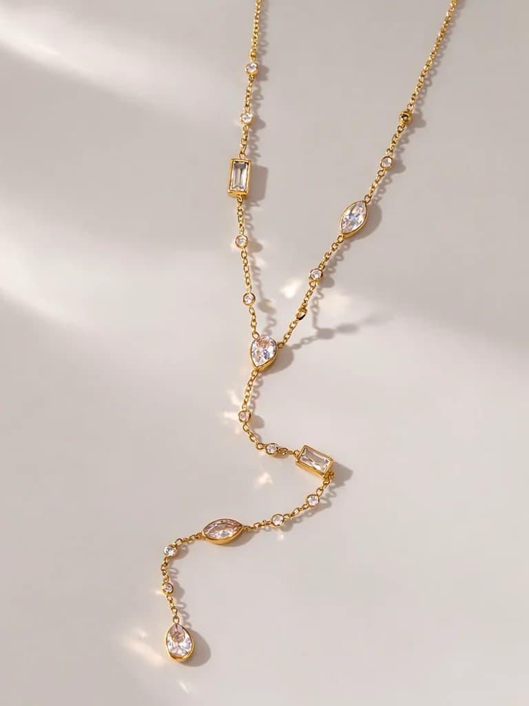 Women's Xara Gold Y Necklace with Delicate Crystal Drops