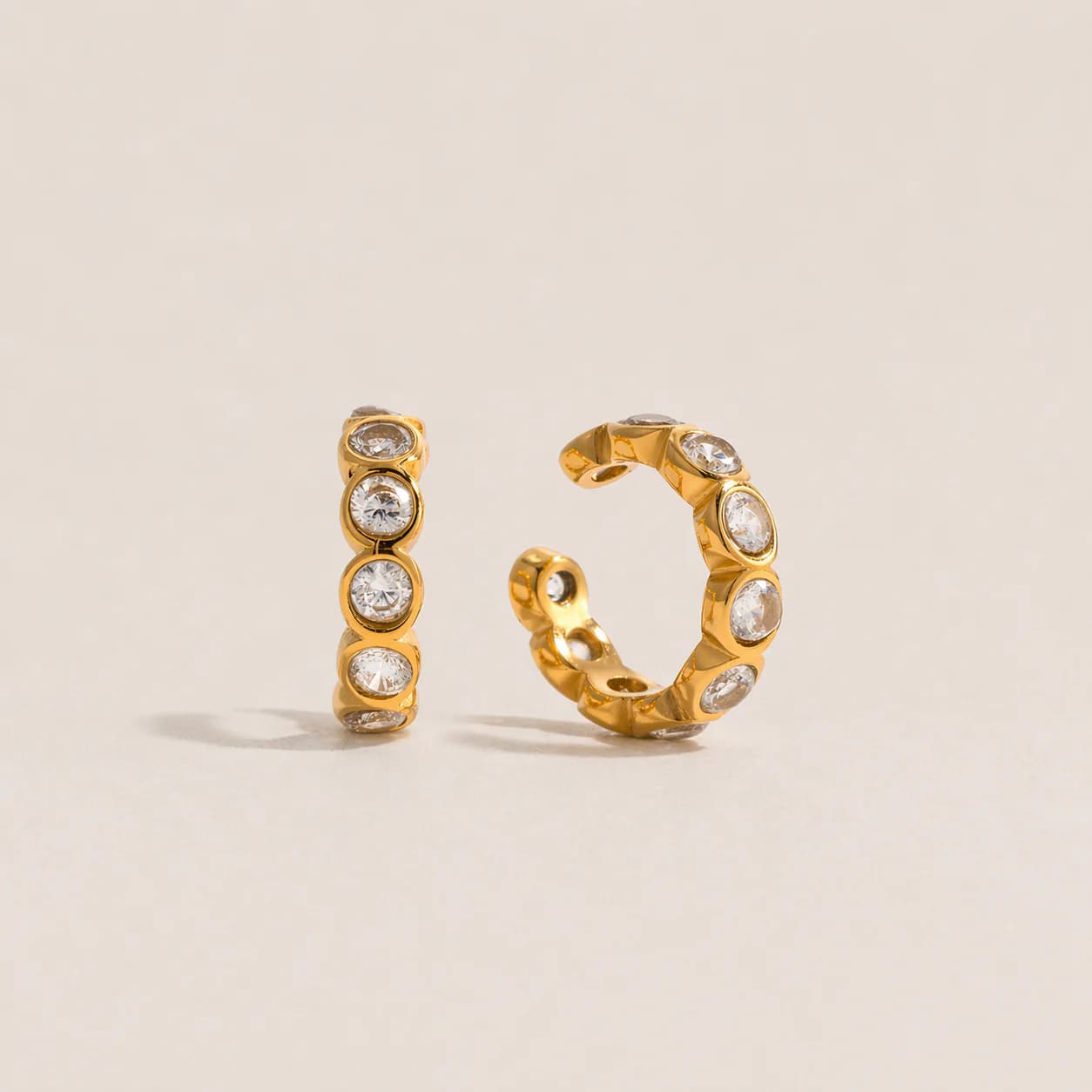Women's Eos Zircon Studded Hoop Earcuffs in Gold Tone