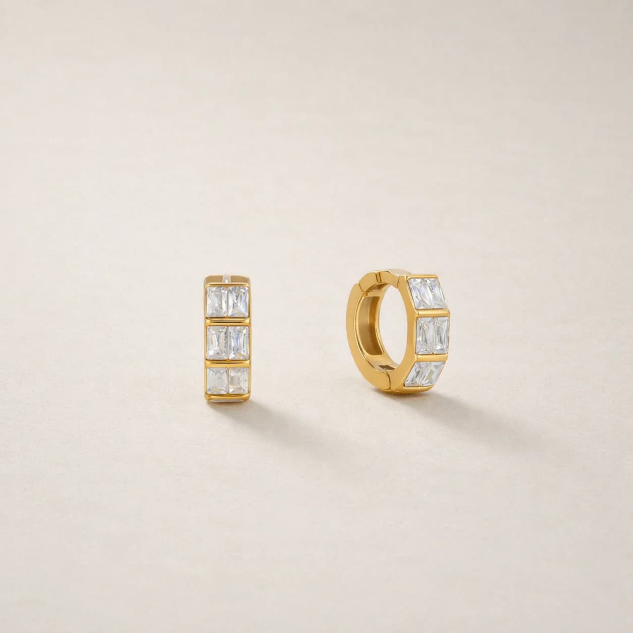 Women's Auric Triple Baguette Crystal Huggie Hoops