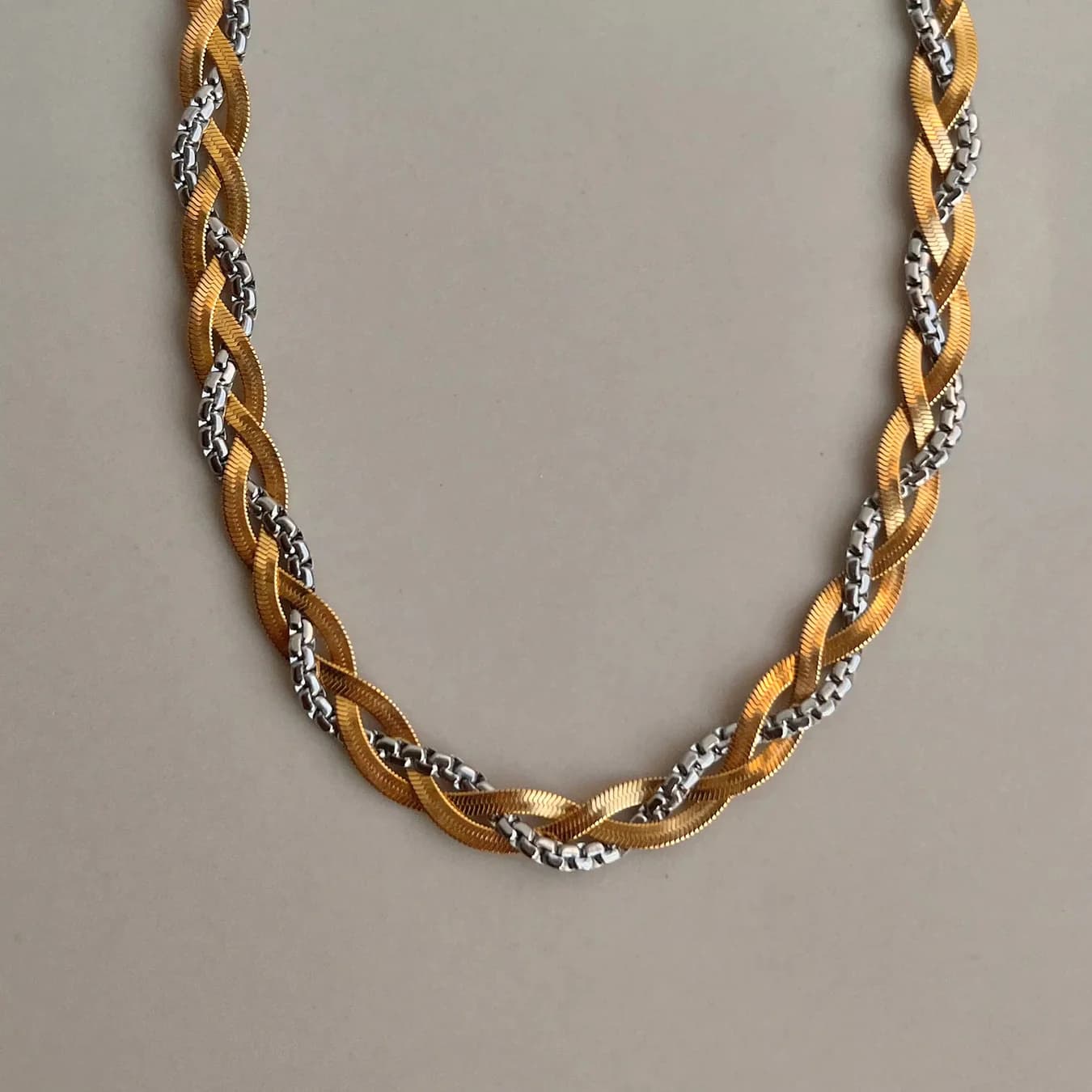 Women's Synergy Bold Dual Tone Chain Necklace with Intertwined Textured Links