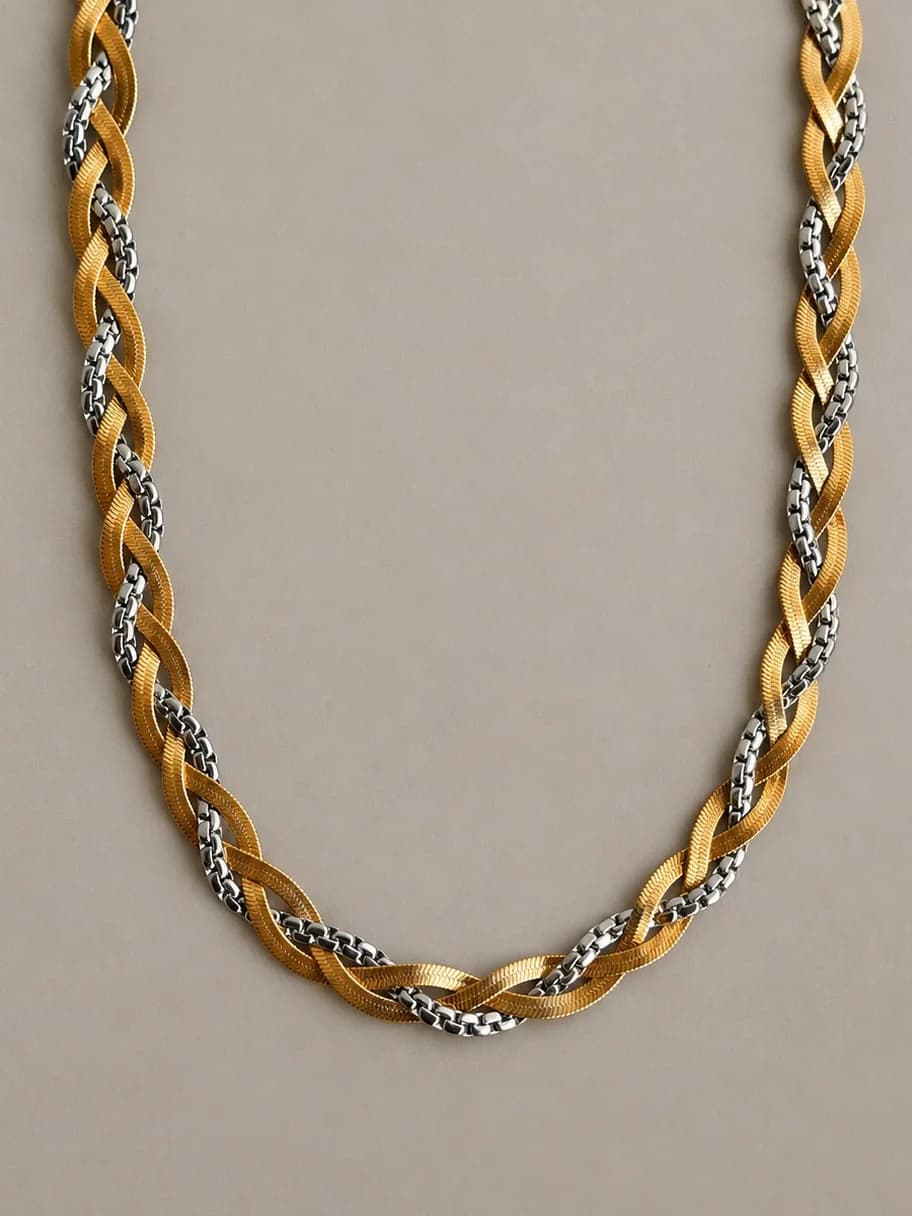 Women's Synergy Bold Dual Tone Chain Necklace with Intertwined Textured Links