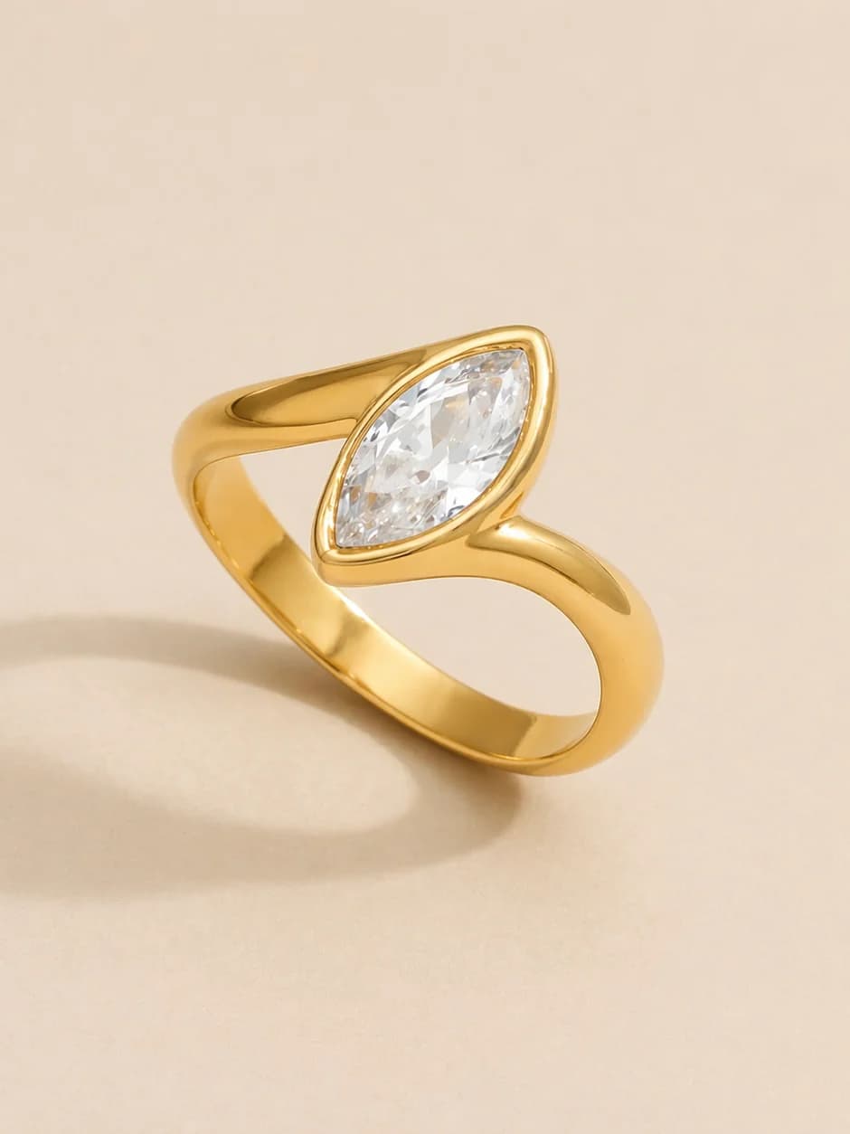 Women's Amaris Marquise Zircon Open Ring in Gold Tone