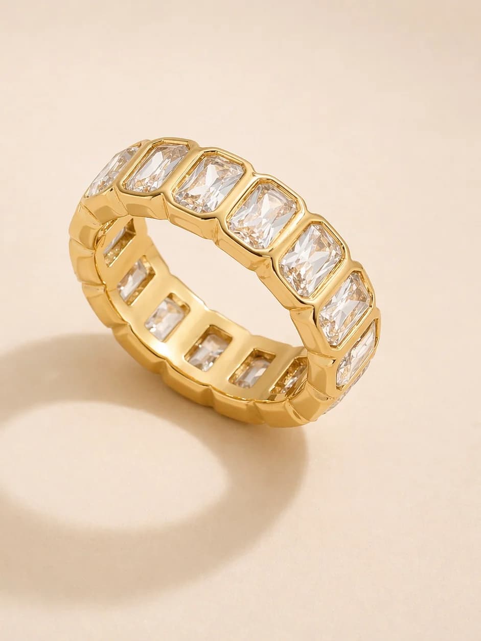 Women's Seren Emerald Cut Zircon Band Ring In Gold Tone
