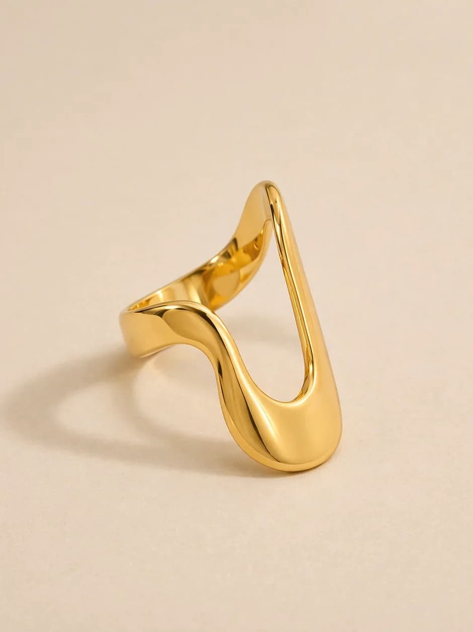 Women's Zahara Abstract Wave Ring in Gold Tone