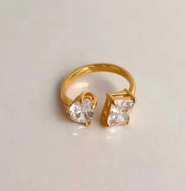 Women's Prism White Stone Open Ring in Gold Tone