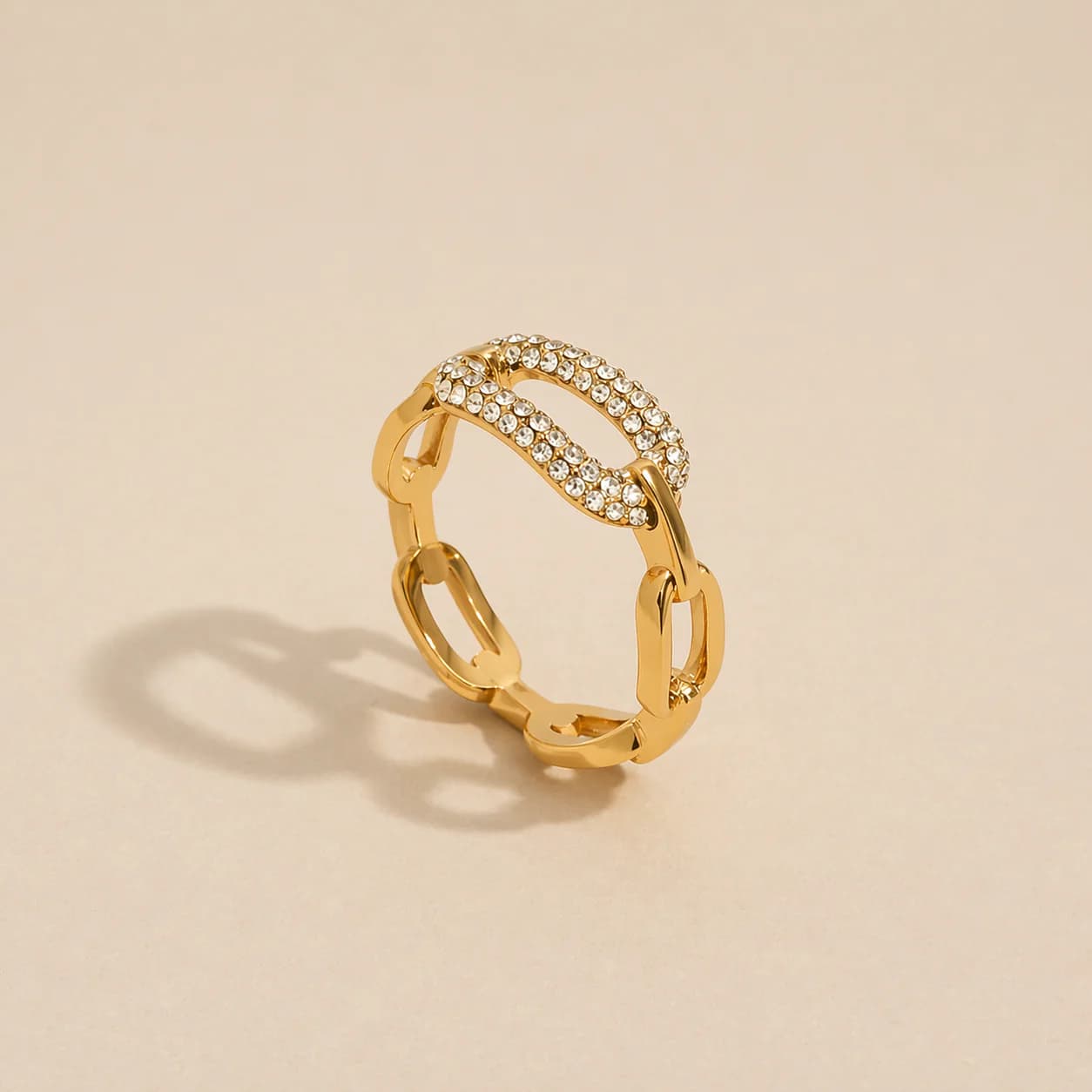 Women's Link Zircon Link Chain Ring in Gold Tone