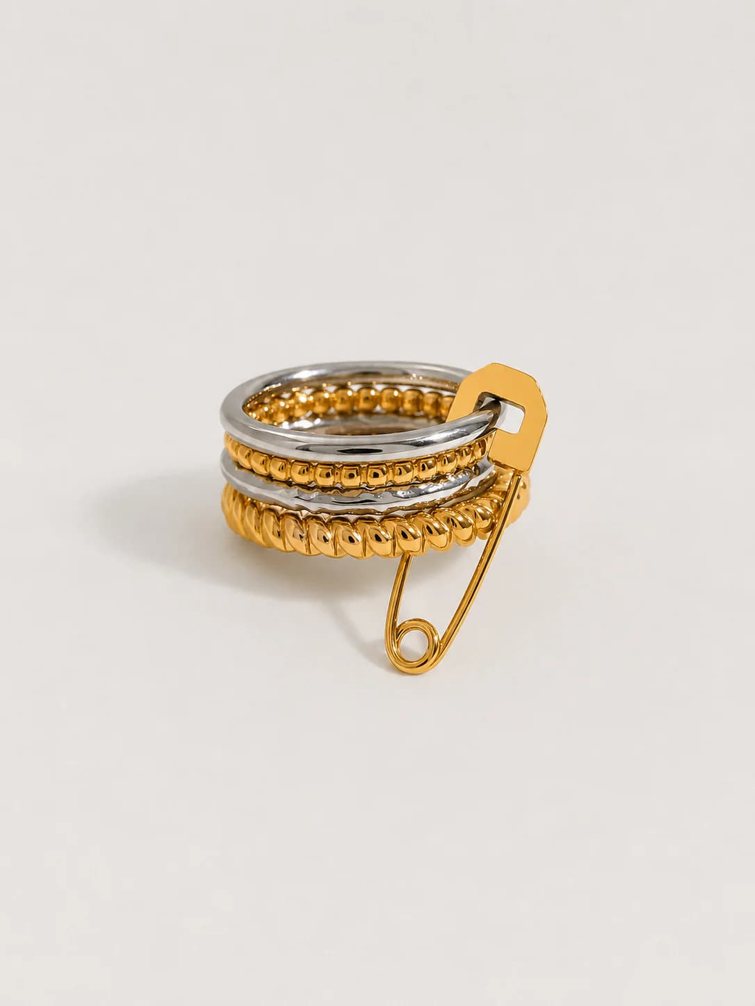 Women's Rift Layered Safety Pin Ring in Gold and Silver Tone
