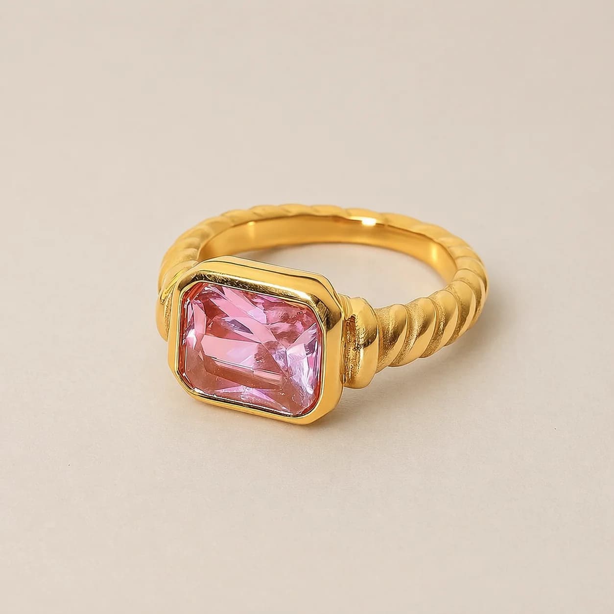 Women's Drip Pink Stone Statement Ring in Gold Tone