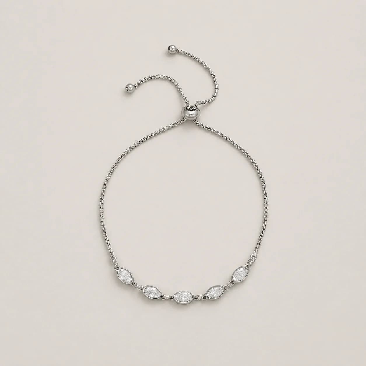 Women's Amara Silver Oval Zircon Adjustable Bracelet in Silver Tone