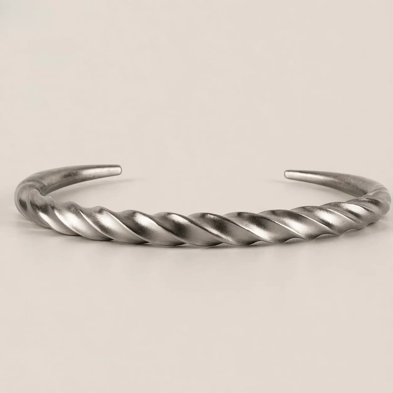 Men's Helix Twisted Open Cuff Bracelet in Silver Tone