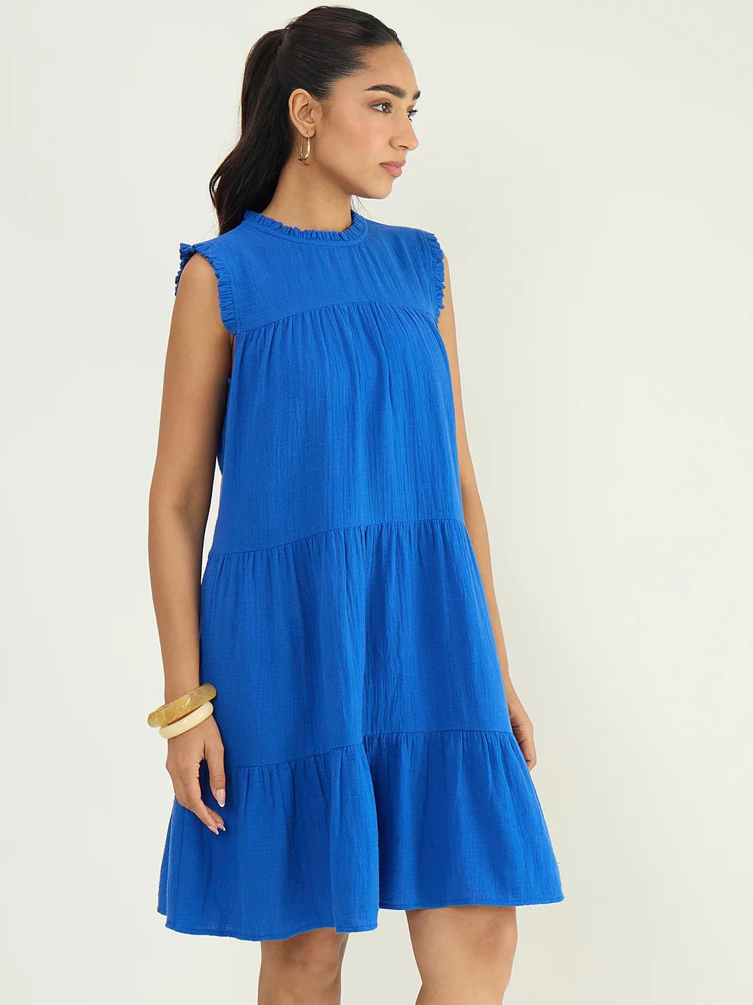 Women's Blue Casual Solid A-Line Dress